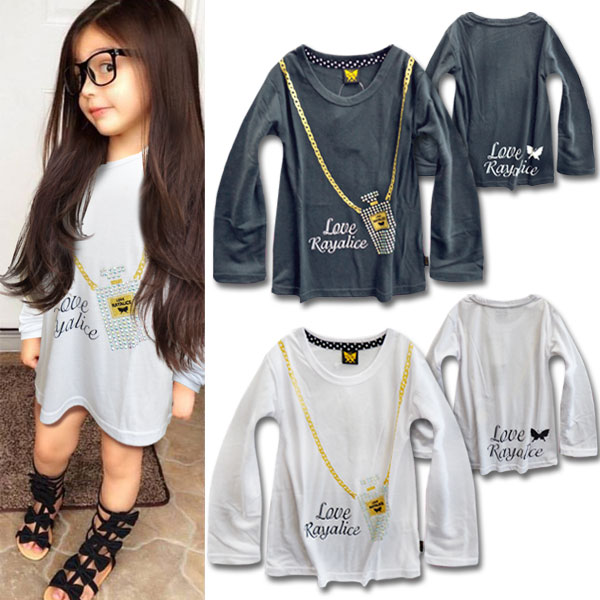 子供服 ワンピース 女の子【レイアリス RAYALICE チェーンラインストーン香水ボトルキッズ 長袖Tシャツ キッズ(ロンT)】110cm 120cm 130cm 140cm 150cm 160cm 女の子 子供服 男の子韓国子供服 RAYALICE レイアリス 長袖Tシャツ ロンT キッズ フェイク