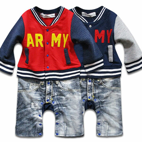 スタジャン 重ね着風 長袖 カバーオール ロンパース 70cm 80cm 子供服 幼稚園 新生児 子供 服 ベビー服 男の子 女の子 赤ちゃん ベビー 出産祝い...