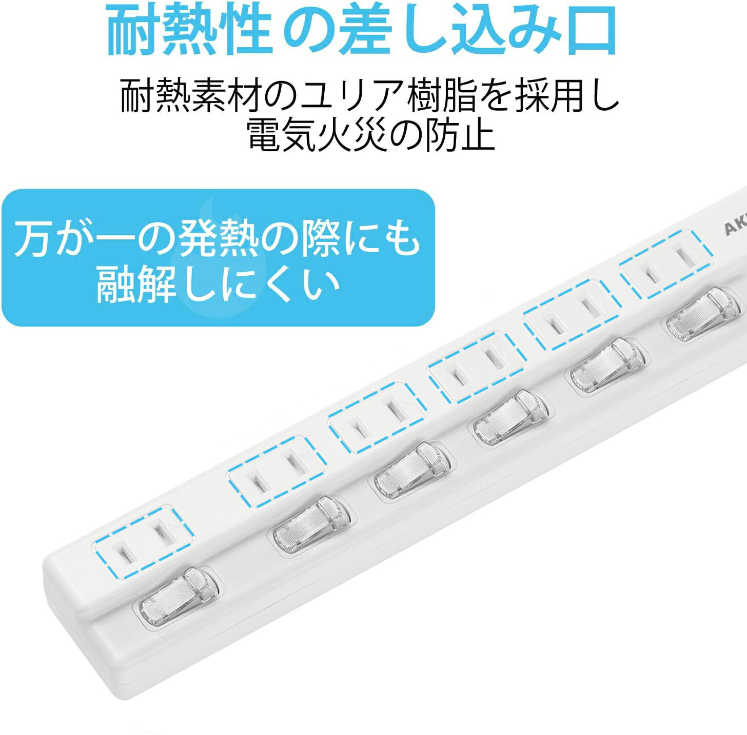 電源タップ 雷ガード 個別スイッチ 6個口 延長コード 1m ホワイト テーブルタップ 配線しやすい180°スイングプラグ 壁掛け おしゃれ ACコンセント ほこり防止シャッター付き 2