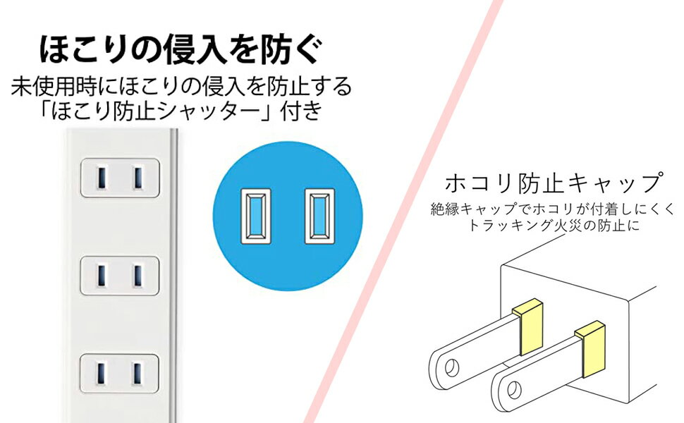 電源タップ 雷ガード 個別スイッチ 6個口 延長コード 1m ホワイト テーブルタップ 配線しやすい180°スイングプラグ 壁掛け おしゃれ ACコンセント ほこり防止シャッター付き 3