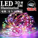 LEDジュエリーライト 電池式 30球3M LEDイルミネーションライト ICチップ付き レインボー ワイヤー クリスマスライト