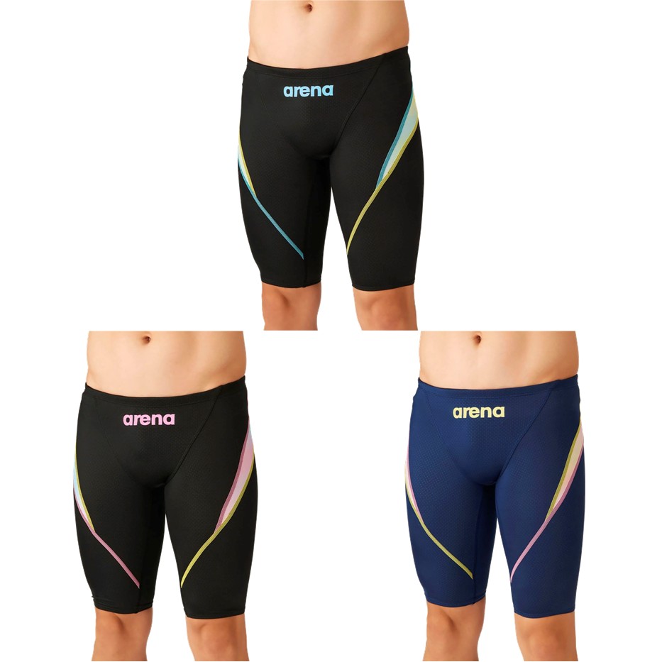 ブラック×ブルー(BKBL) ブラック×ピンク(BKPK) ネイビー×イエロー(NVYL) メーカー希望小売価格はメーカーカタログに基づいて掲載しています。 各地域大会に出場するスイマーにお勧めの「AQUA ADVANCED」シリーズ。公式大会に出場するために必要なWORLD AQUATICS(世界水泳連盟)承認モデルの競泳水着。ポリウレタンを身体に巻き付く横方向に配置した素材「AQUA XTREME」を採用する事で泳ぎ易さを追求したニット素材の競泳モデル。大会に慣れてきて次はタイムを狙いたい選手にオススメ。切替部分に明るいパステルカラーのグラデーションでアレンジしたスタイリッシュなデザイン。※この商品は縫製上、一点一点プリント柄の見え方に違いが生じますので予めご了承ください。 商品説明 素材・材質：ポリエステル・ポリウレタン原産国：日本：World Aquatics(国際水泳連盟)承認モデル アリーナ ARENA 水泳 水着 水泳水着 レーシングスパッツ(ハーフレッグ) 2026新製品