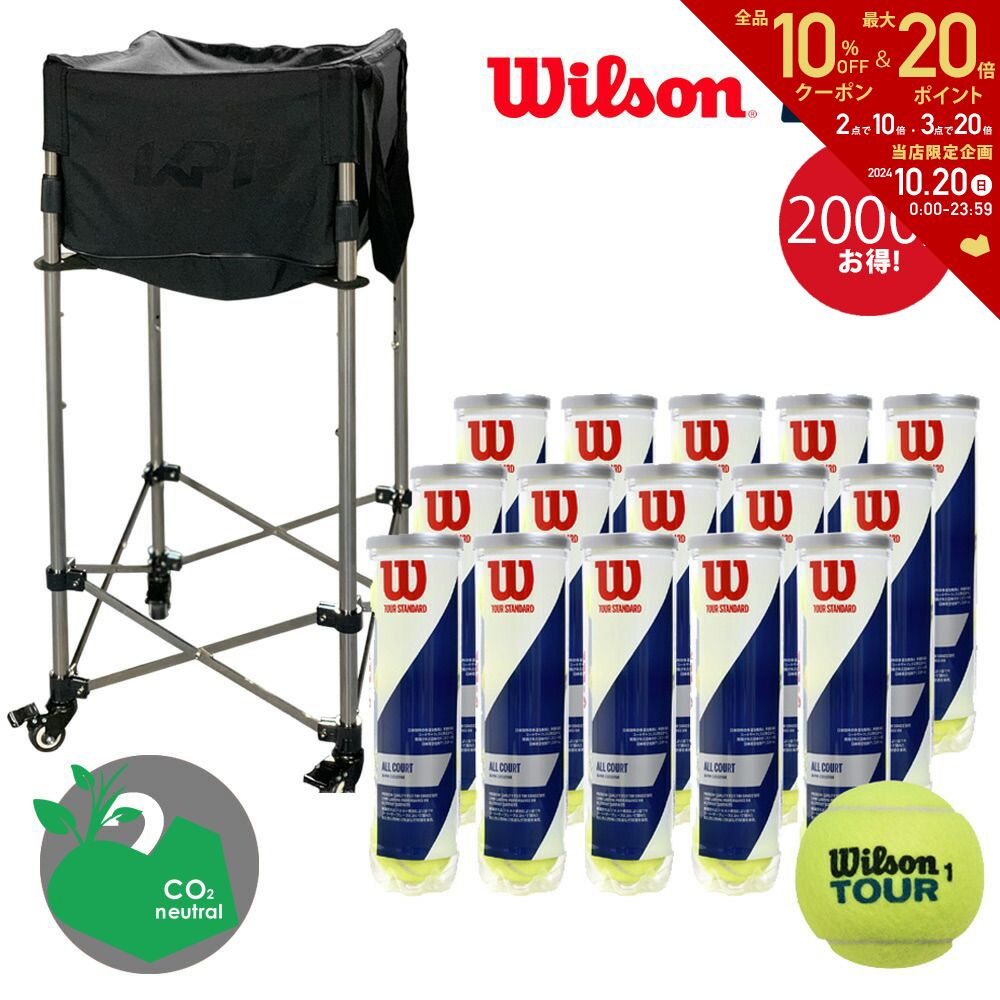 【全品10％OFFクーポン▼】【SDGsプロジェクト】【ボール1箱＋KPIボールバスケットセット】Wilson(ウイルソン)「TOUR STANDARD（ツアー・スタンダード） 1箱（15缶） WRT103800」テニスボール＋ KPIオリジナル ボールカート(ケース付) KPIBC01