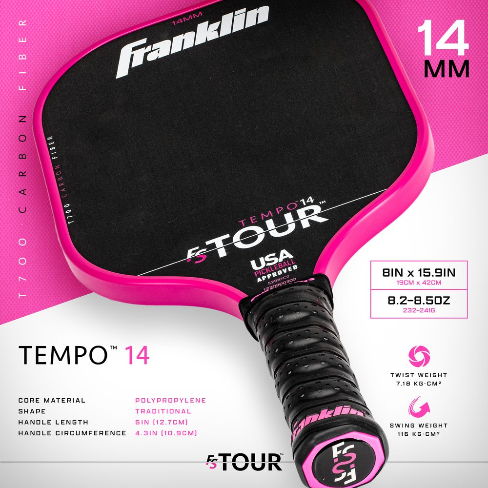 KPIの【10％OFFクーポン対象】ピックルボールパドル Franklin フランクリン FS TOUR TEMPO 14mm PINK 52981C2｜アングル3