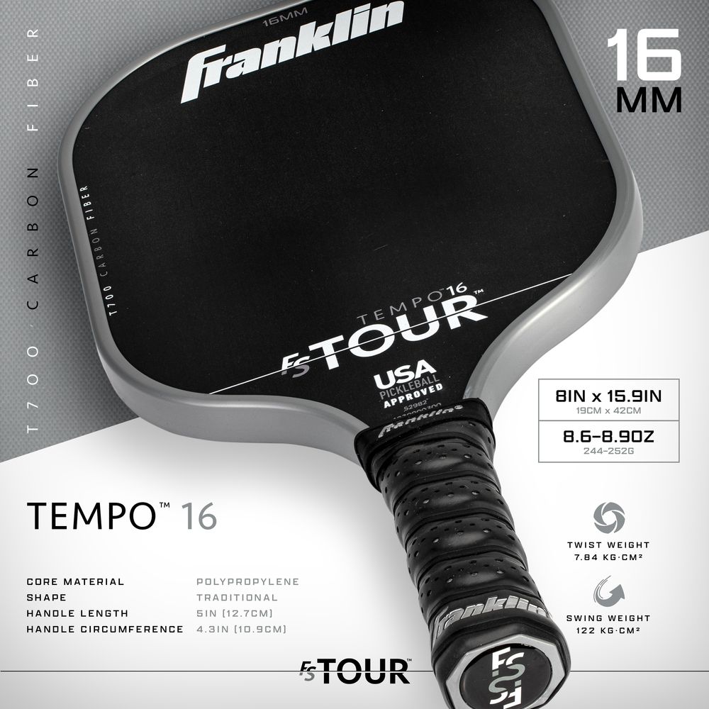 KPIの【10％OFFクーポン対象】ピックルボールパドル Franklin フランクリン FS TOUR TEMPO 16mm GRAY 52982｜アングル2