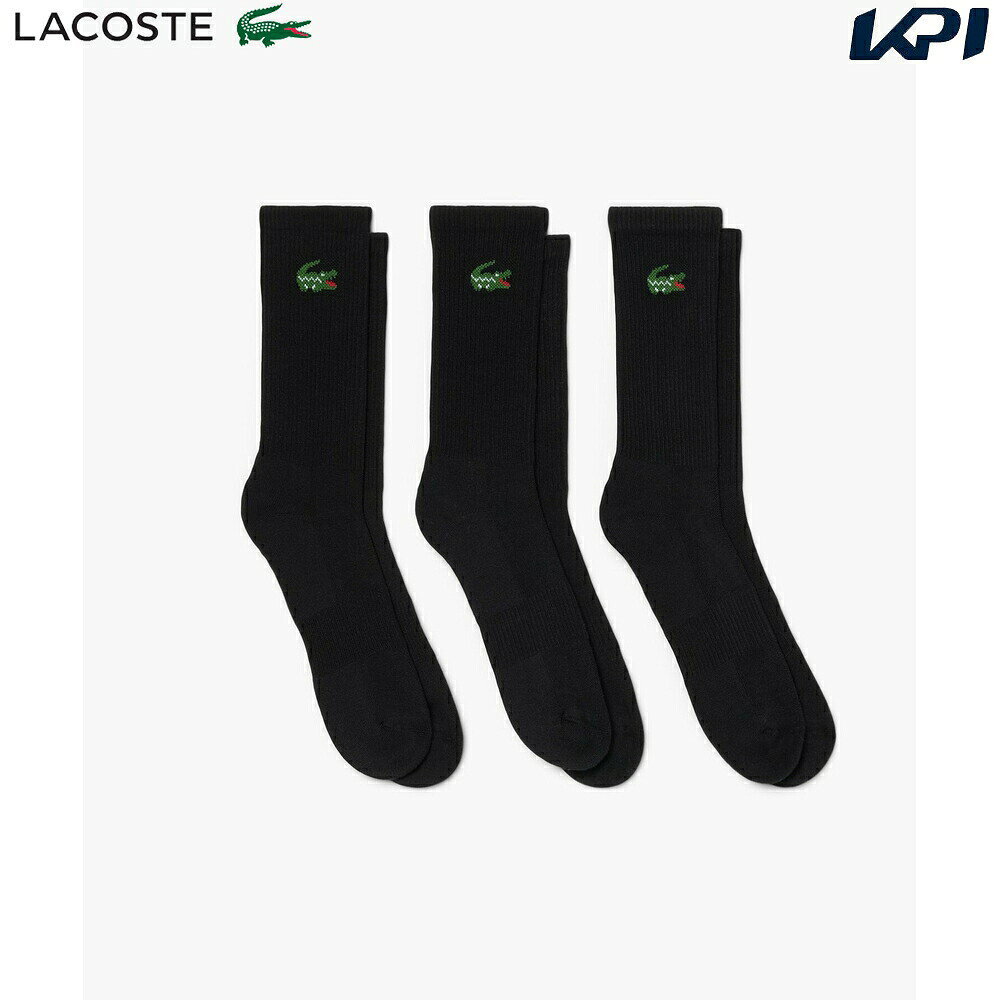 ブラック(031) メーカー希望小売価格はメーカーカタログに基づいて掲載しています。 スポーティなリブソックスを、3足セットでまとめたパックアイテム ・ストレッチ性に優れるコットンブレンドニット素材 ・ふくらはぎ丈のミドルレングス ・フィット感を高めるリブ編みのサポートバンド ・足裏はクッション性のあるパイル仕立て ・サイドにワニロゴジャカード 商品説明 素材：綿77%・ポリエステル14%・ナイロン8%・ポリウレタン1%サイズ（ヨーロッパサイズ）：39〜42 ラコステ LACOSTE テニス アクセサリー テニスアクセサリー ワニロゴジャカード スポーツソックス3足セット 2026新製品