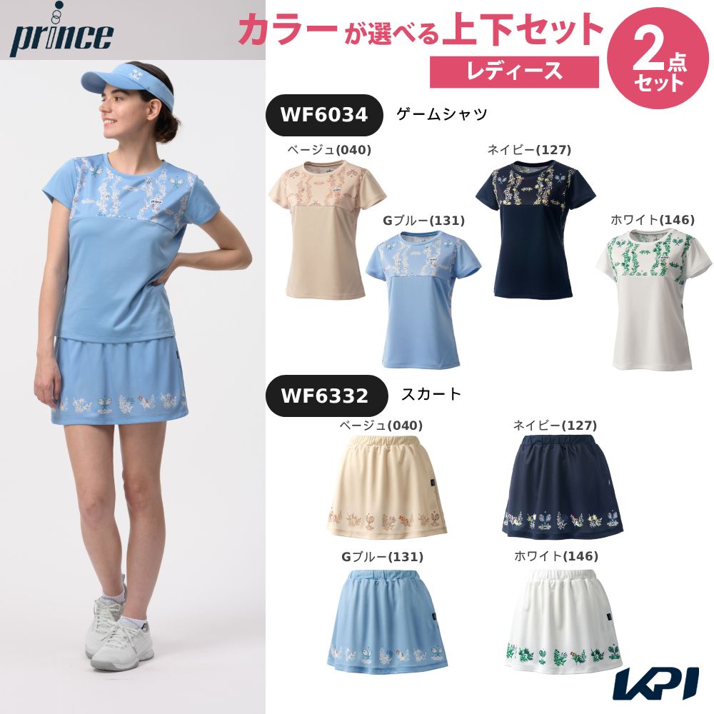 ベージュ(040) ネイビー(127) Gブルー(131) ホワイト(146) ベージュ(040) ネイビー(127) Gブルー(131) ホワイト(146) メーカー希望小売価格はメーカーカタログに基づいて掲載しています。 ゲームシャツ WF6034：テニス×ボタニカル柄をプリントしたゲームシャツ スカート WF6332：テニス×ボタニカル柄をスカートの裾にプリントしたスカート 商品説明 トップス：ゲームシャツ WF6034素材・混率:ドライニット（ポリエステル100％） 機能:吸汗速乾、UPF50 生産国:中国製ボトムス：スカート WF6332素材・混率:ドライニット（ポリエステル100％） 機能:吸汗速乾、UPF50、制電 生産国:中国製 プリンス Prince テニス ウェア バドミントンウェア 【上下セット】ゲームシャツ×スカート 2026FW 2026新製品 　サイズ表はこちら 単品商品はこちらから！プリンス Prince バドミントンウェア レディース ゲームシャツ WF6034 2026FW単品商品はこちらから！プリンス Prince バドミントンウェア レディース スカート WF6332 2026FW