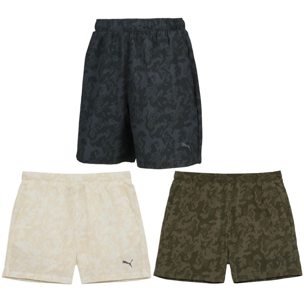 PUMABlack(01) PUMAWHITE(02) LODENGREEN(81) メーカー希望小売価格はメーカーカタログに基づいて掲載しています。 機能性と存在感あるデザインを兼ね備えた、アクティブな夏にぴったりのショート パンツ。 撥水性に優れた生地を使用しているため、急な雨や水しぶきを受けてもサッと弾いてくれ、アウトドアやレジャーシーンでも心強い相棒に。さらに、軽量で通気性の高いシアサッカー生地を採用しており、蒸し暑い季節でも快適で爽やかな着用感が続きます。UPF50+の紫外線カット機能も備えているため、日差しの強い日でもしっかり肌を守りながら過ごせるのも嬉しいポイント。大胆に施されたAOP(オールオーバープリント)のグラフィックがスタイリッシュに映え、普段のコーディネートに取り入れるだけで一気にこなれた印象に仕上がります。機能性・軽やかさ・デザイン性を欲張りに叶えた、夏のアクティブシーンに最適なおすすめのアイテムです。 商品説明 素材・材質：本体/コットン70%ポリエステル30%、リブ/コットン70%ポリエステル30%原産国：カンボジア特徴：・WATER REPELLENT/撥水機能・撥水性：詳細:プーマキャットロゴ、サイドポケット、アジャスター付き プーマ PUMA マルチSP ウェア マルチSPウェア ESS ELEVATED ウーブン AOP 6ショート PT 2026SS