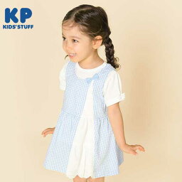 KP(ケーピー)mimiちゃん柄レース切り替えのギンガムチェックジャンパースカート(80～90)/KP ケーピー 2024春夏新作 子供服 キッズ ベビー