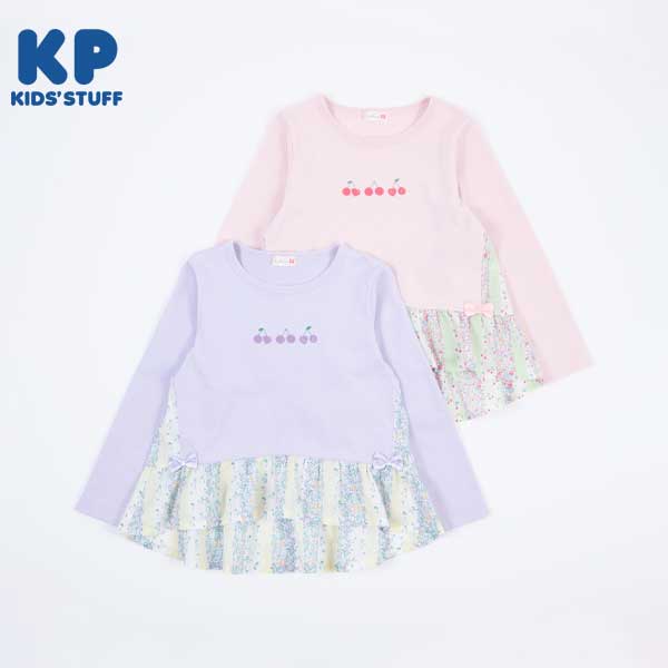 【SALE】KP(ケーピー)ストライププリント切り替え長袖チュニック(140)/KP ケーピー 2024春夏新作