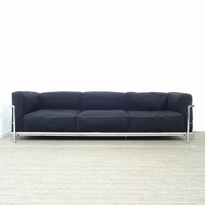 【中古】【展示超美品】Cassina(カッシーナ) LC3 3P SOFA / 3人掛けソファ / フェザーパッディング /アルカンターラブラック生地黒革パイピング仕様