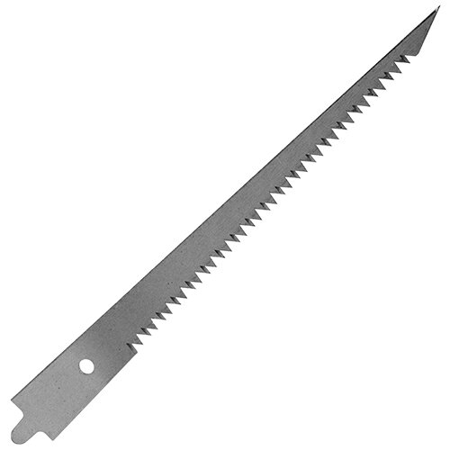 替刃式押引鋸用の替刃です。【用途】ボード、塩ビパイプなど切断や切り抜き、円形・曲線加工作業。【機能】押引で切りクズを手前に落としたくな場面に最適です。　　　　鋸身の刃厚が厚く、細幅のため、円形・曲線切りに最適です。　　　　刃の全長が短いため、奥行きのないボードの切り抜き・塩ビパイプのくり抜きに便利です。　　　　背研ぎで部材を傷めにくく、刃先での突き作業も可能です。　　　　●刃長:120mm。●刃厚:1.0mm。