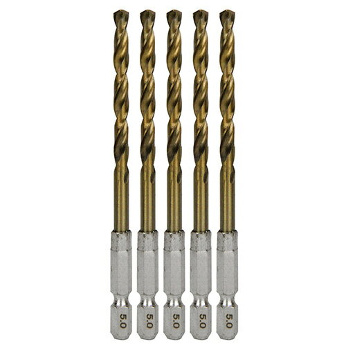 SK11 六角軸TIN鉄ドリル 普通 5.0mm 5PCS 【4977292318464】