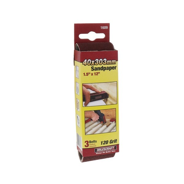 MILESCRAFT 1609 サンドペーパー #120 (3枚セット) 紙やすり 木工 家具 製作 DIY おすすめ/sandpaper ＃120/マイルズクラフト kqlfttools-10005163 KQLFTTOOLS パッケージ画像