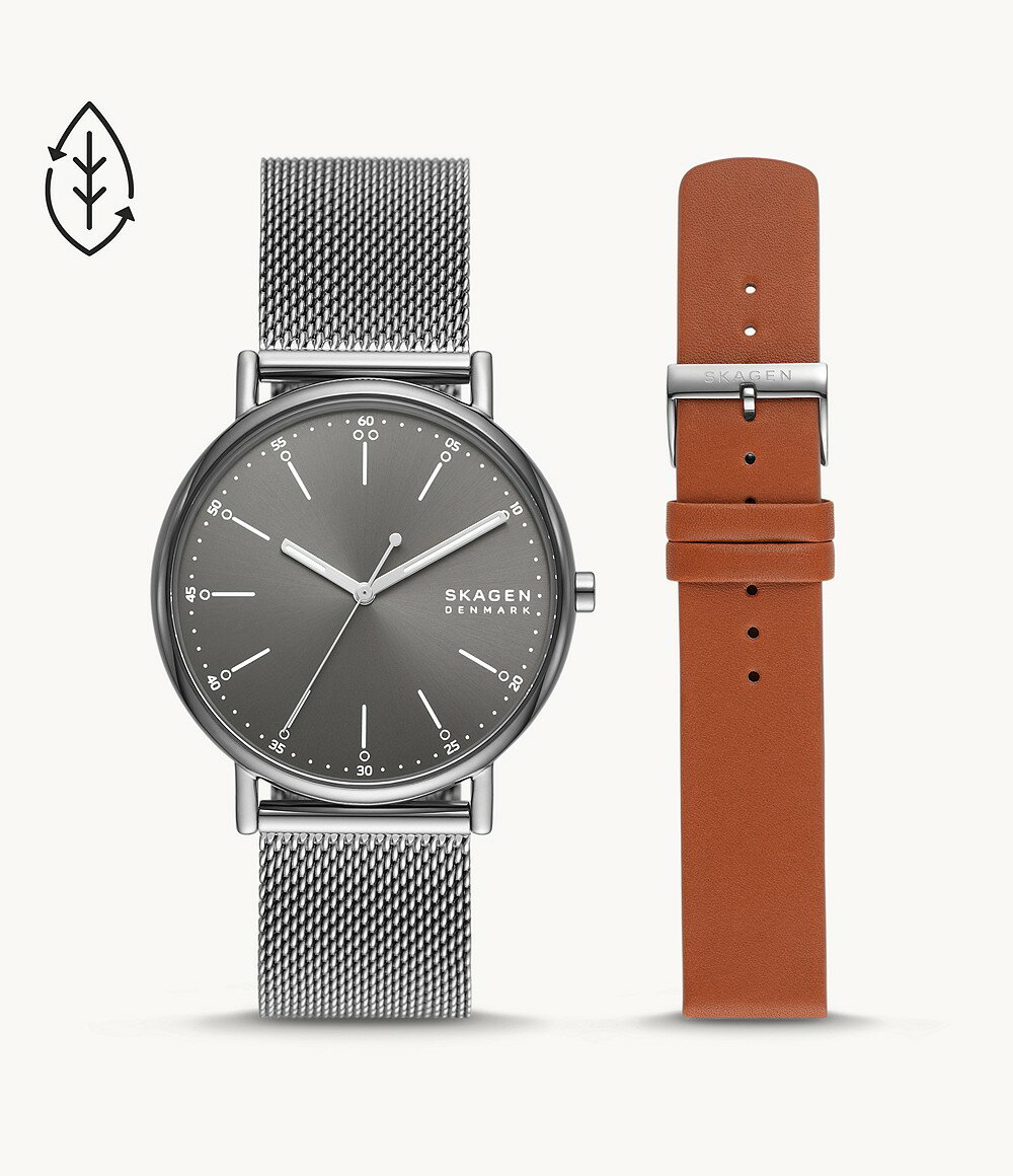 スカーゲン SKAGEN Signatur スリーハンドグレーステンレスメッシュウォッチ&ストラップボックスセット SKW1155SET