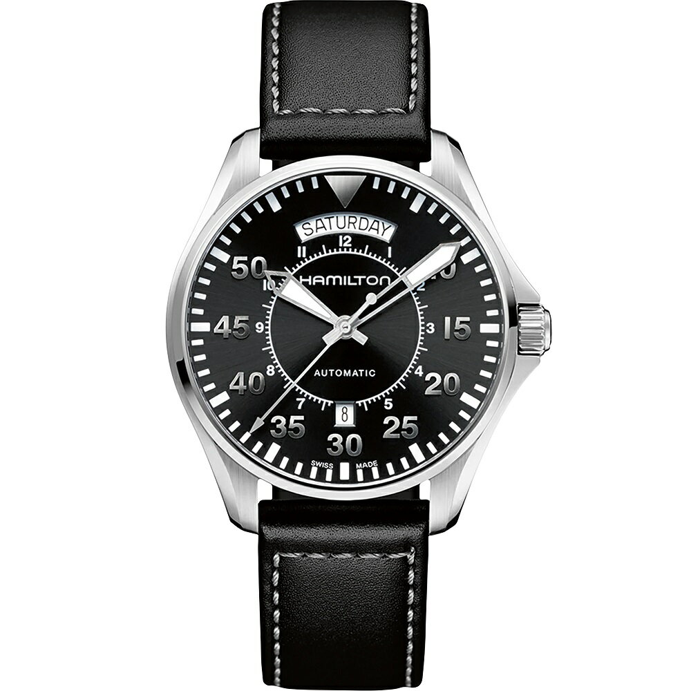 ハミルトン HAMILTON カーキ アビエーション PILOT DAY DATE AUTO ブラック 42mm 皮ベルト H64615735【H-40】