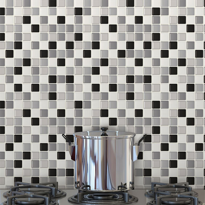 壁紙 シール タイル 【 黒いモザイクタイル柄の貼ってはがせる壁紙シール 】【 お得な壁紙15mセット 】 モザイクタイル シート [ブラック] モザイクタイルシール のり付き おしゃれ キッチン インテリア リメイクシート トイレ リビング 子供部屋 宅B