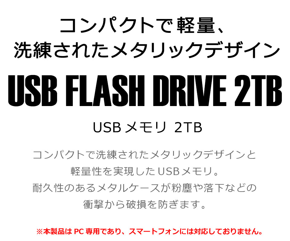 USBメモリ 2TB 大容量 USB3.0対応 usbメモリ 小型 シルバー 亜鉛合金 USBメモリー ...