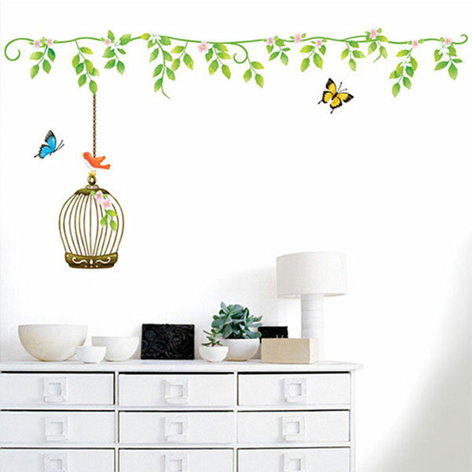 Rakuten - ウォールステッカー 植物 花 鳥かごと蝶 ウォールステッカー 北欧 ウォールステッカー 植物 木 ウォールステッカー 英字 ウォールステッカー 壁紙 ウォールステッカー トイレ 宅C