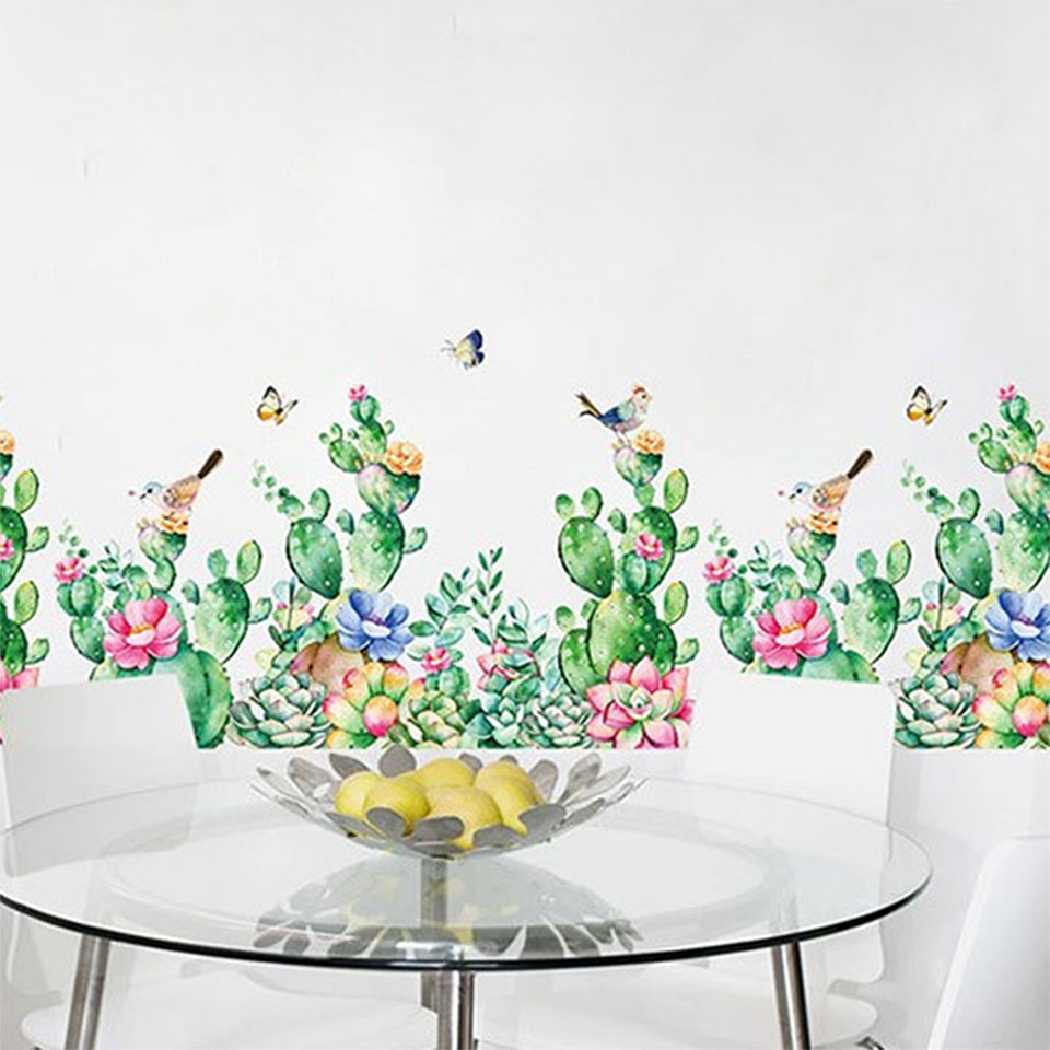 ウォールステッカー サボテン 花 鳥 多肉植物 サボテンの花 蝶 バード ちょう グリーン [サボテンと鳥たち] 貼ってはがせる 北欧 インテリアシール はがせる 剥がせる ステッカー シール おしゃれ 簡単リメイク 貼るだけリフォーム お部屋のイメージチェンジ 宅C