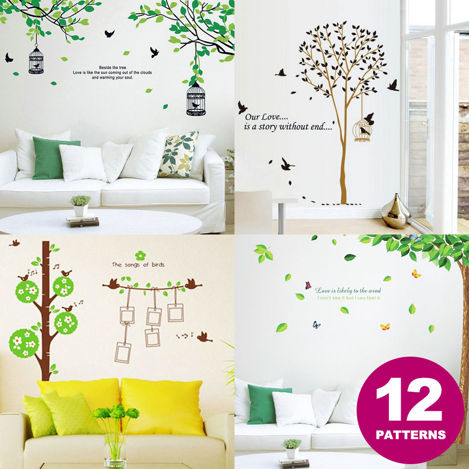 ウォールステッカー 植物 木 おしゃれ 北欧 葉 貼ってはがせる wall sticker ステッカーシール 全12種 窓 木々 森 森林 英字 鳥 鳥かご 鳥籠 ウッド リーフ グリーン ウォールシール 壁シール リメイクシート ベランダ 宅C