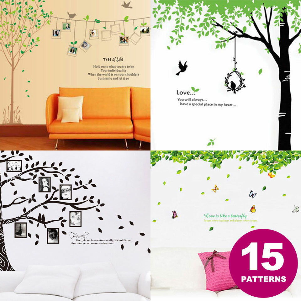 ウォールステッカー 植物 木 北欧 大きいサイズ おしゃれ 貼ってはがせる wall sticker ステッカーシール 全15種 蝶 グリーン 森 森林 英字 鳥 鳥かご 鳥籠 ウッド リーフ ジャンボサイズ ウォールシール 壁シール リメイクシート ベランダ 宅C