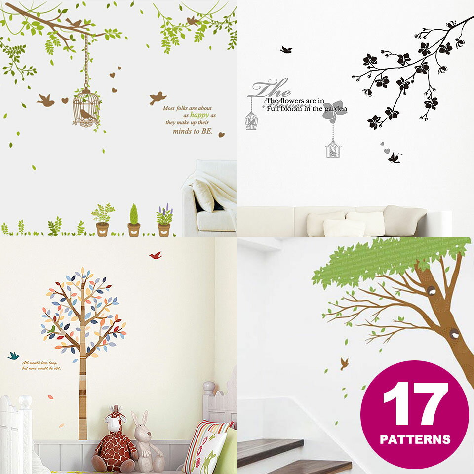 ウォールステッカー 木 北欧 葉 貼ってはがせる wall sticker ステッカーシール 全17種 窓 木々 森 森林 英字 鳥 鳥かご 鳥籠 ウッド リーフ 壁紙シール ウォールシール 壁シール リメイクシート おしゃれ 壁紙 壁 はがせる ベランダ