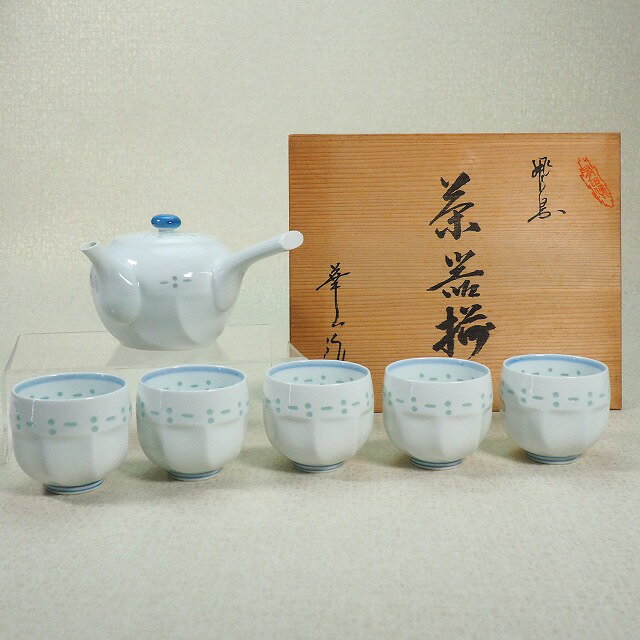 有田焼 蛍手 煎茶碗揃 　0181骨董 茶道 煎茶道 茶道具 陶磁器 煎茶セット【中古】JAPAN japanese antique vintage Japanese pottery and porcelain teaware Japanese tea utensils