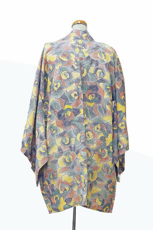 haori Jacket Rose pattern 0055 haori Japanese vintage silk jacket羽織 和装 着物 小紋 帯【中古】j..