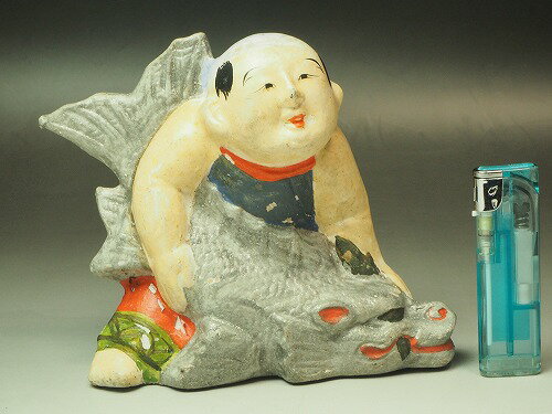 0187 鯱抱き童子　土人形日本玩具・