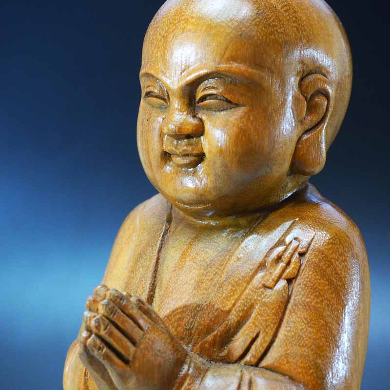 0127　坊主 木彫り 人形 飾り台つき 木のもの 置き物 インテリア 【中古】 骨董 アンティーク 古民具 ..