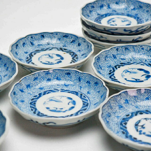 伊万里 染付 明治時代 微塵唐草文様 小皿 6枚組【送料込み】