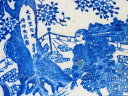 0193 花鳥武者紋輪花大皿 大正〜昭和・染付・印判【中古】料理/器/飾り/骨董☆アンティーク瀬戸物同梱不可/送料無料除外品