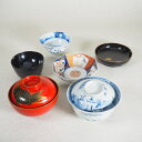 お食事セット 2セット 飯碗 お椀 猪口 向付 漆器 0325伊万里 染付 手描き 江戸時代〜明治時代漆黒 朱塗 蒔絵 昭和時代【中古】 骨董 アンティーク J...