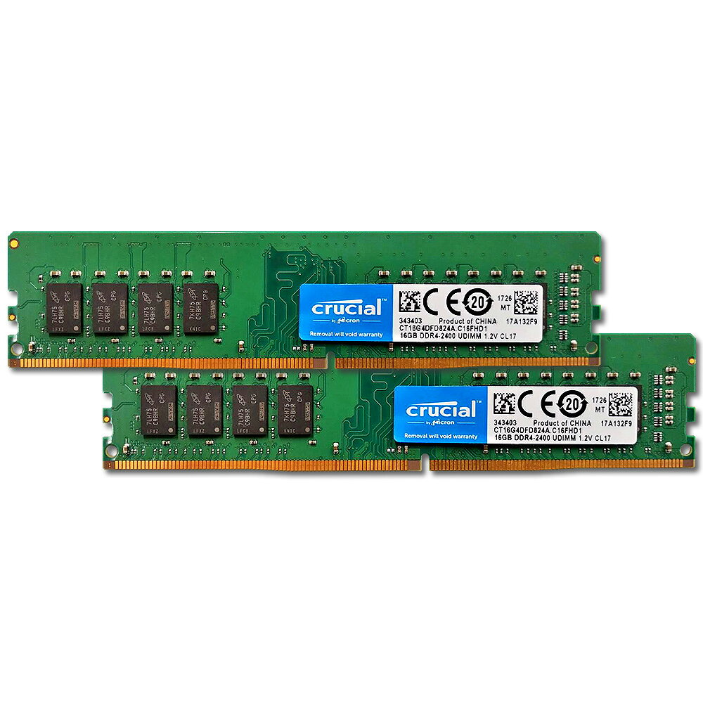 【送料無料】【中古】デスクトップパソコン デスクトップPC用 メモリ 32GB（16GB×2枚） Crucial RAM PC4-19200(DDR4-…