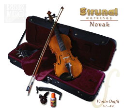 Strunal 高級 バイオリン セット Novak 本体 ペルナンブーコ弓 ケース 肩当て 松脂 ポリッシュ 6点セット 分数 1/2, 3/4サイズ