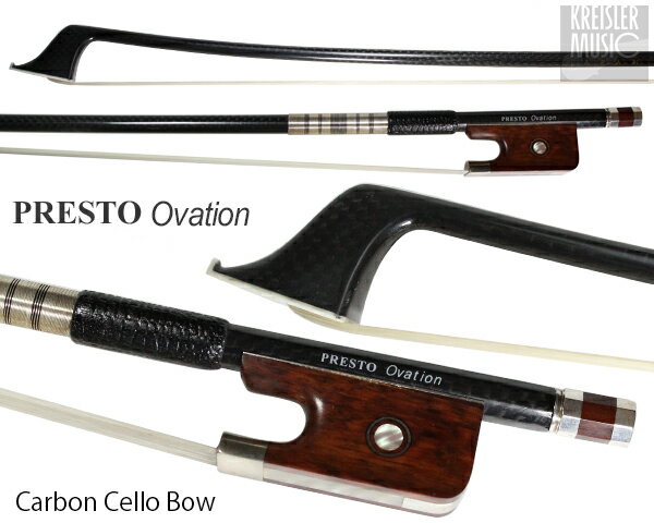 チェロ 弓 Presto Ovation 最上質カーボン 白銅仕様 スネークウッドフロッグ 4/4サイズ