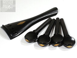 バイオリン用 フィッティングセット (ペグ、テールピース) Ebony 黒檀 金ダイヤ型インレイ入り 4/4サイズ