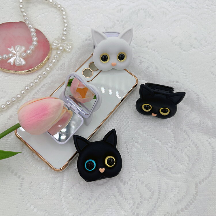 Rakuten - 【お買い物マラソン セール ★10％OFF】猫 ねこ スマホグリップ 鏡 猫好き グリップスタンド スマホリング スマホスタンド スマホ 落下防止 猫 グッズ おしゃれ スタンド機能 スマホホルダー iPhone ギャラクター かわいい 韓国　ミラー付き 鏡 雑貨