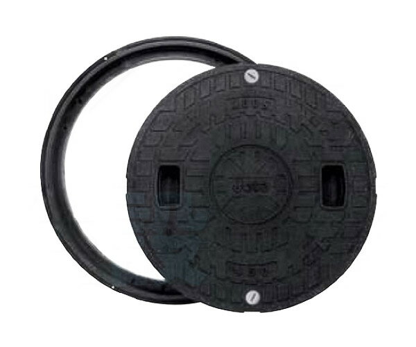 【JOTO】城東テクノ　耐圧マンホールカバー枠セット［T-2］600型　JT2-600B-1（ロック付き）単品　丸枠セット　ブラック　安全荷重4.9kN　耐荷重19.6kN　送料無料　メーカー直送品