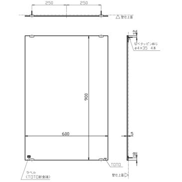 【TOTO】化粧鏡（耐食鏡） 角形　耐食塗布　YM6090F　サイズ600×900　浴室・洗面アクセサリー　裏面耐食塗料使用 　送料無料