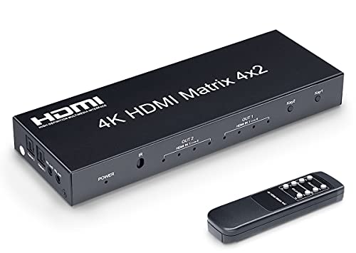 ELEVIEW HDMI 切替器 分配器 マトリックス 4入力 2出力 4K 音声分離機能 (光デジタル・3.5mmステレオ音声出力) PS4・Nintendo Switch