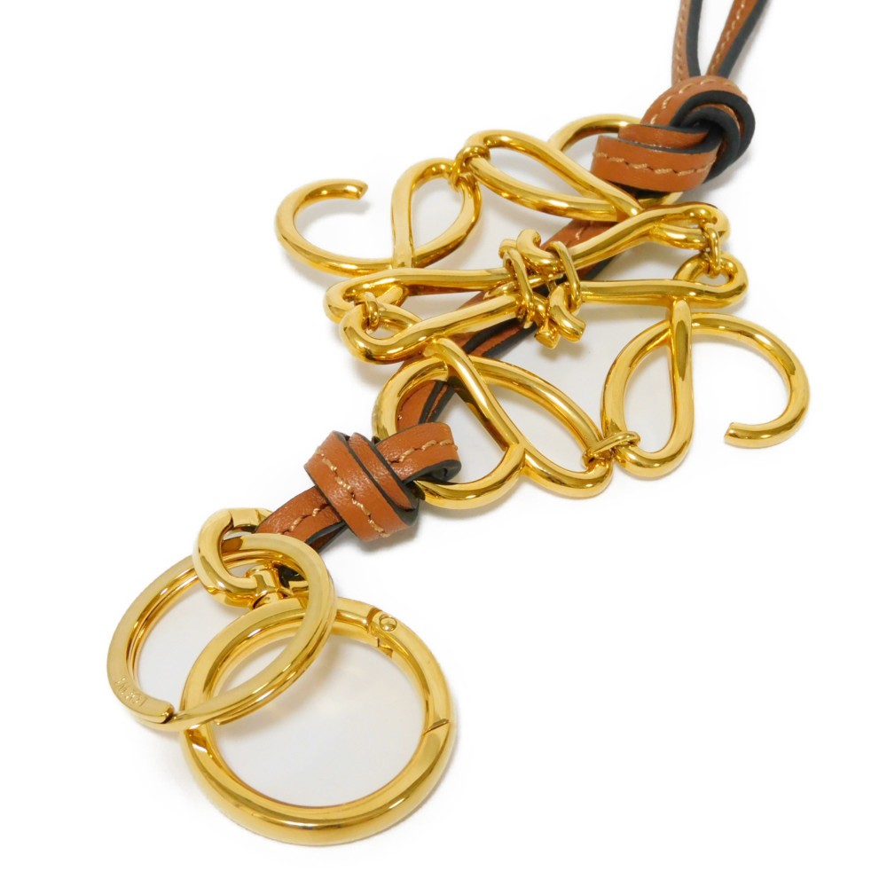 ロエベ LOEWE キーホルダー アナグラム チャーム ブラウン ゴールド キーリング バッグチャーム ロゴ クラシックカーフ タン C821232X01 メンズ レディース エレガント 高級 上品 大人 ブランド【中古】のサムネイル