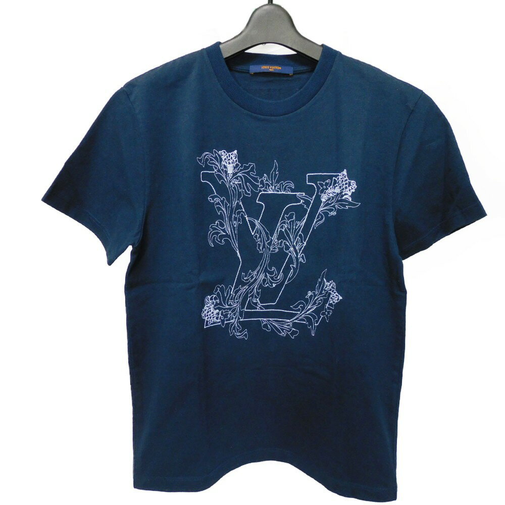 【スーパーSALE10％OFF】ルイ・ヴィトン LOUIS VUITTON 半袖Tシャツ エンブロイダリー LV フラワー ステッチ S 170/90 ヴァージルアブロー LVロゴ ネイビー 1A89VX メンズ ブランド【中古】