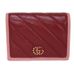 グッチ GUCCI 二つ折り財布 キルティング コンパクト ウォレット レッド ピンク バイカラー エナメル 未使用 GGマーモント 573811 1X5EG 6476 レディース サイフ お札入れ エレガント 高級 上品 大人 ブランド【中古】