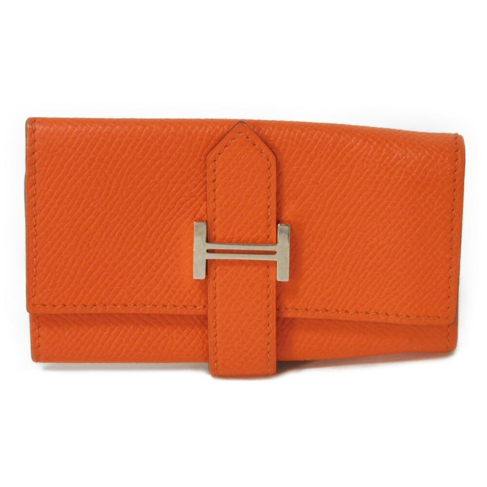 【スーパーSALE10％OFF】エルメス HERMES キーケース ベアン ポルトクレ 4 Hマーク ベルトストラップ S金具 4連 Hロゴ ヴォーエプソン マンゴー □P刻印 メンズ レディース ブランド【中古】