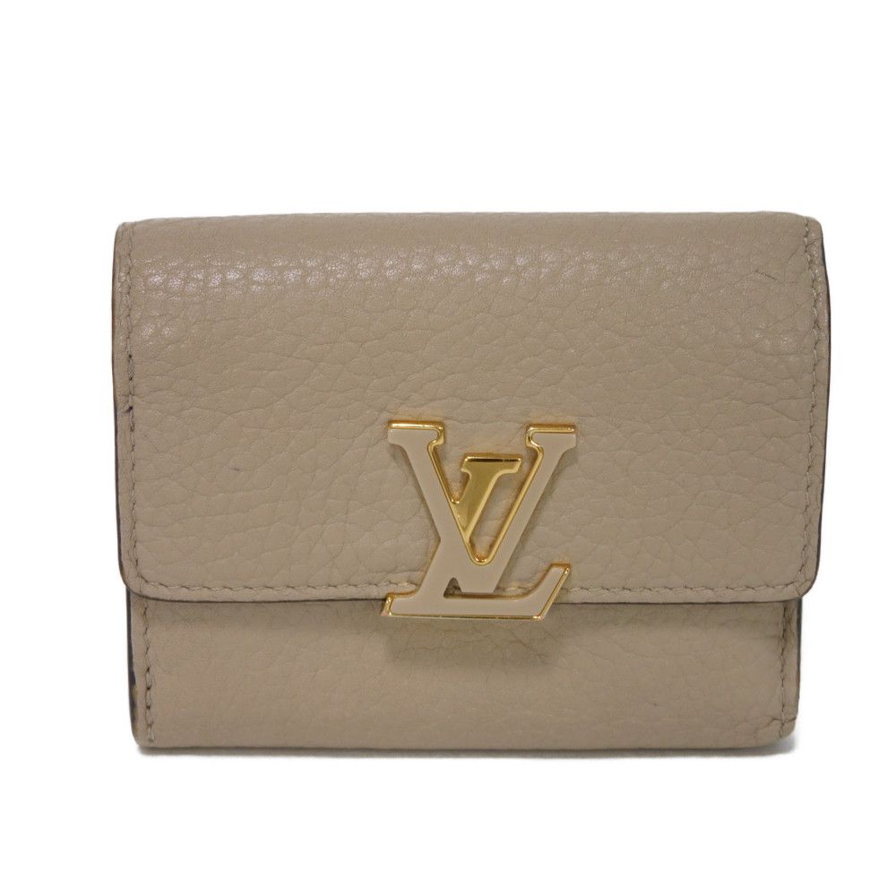 ルイ・ヴィトン LOUIS VUITTON 三つ折り財布 ポルトフォイユ カプシーヌ XS LVロゴ グレージュ モカ コンパクトウォレット トリヨン ガレ M68747 メンズ レディースサイフ お札入れ エレガント 高級 上品 大人 ブランド【中古】