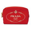 プラダ PRADA クラッチバッグ カナパ ポーチ レッド ストライプ 未使用 ロゴ コットン ロッソ 1NA021 20L F0N50 メンズ レディースバッグ かばん エレガント 高級 上品 大人 ブランド【中古】(4)