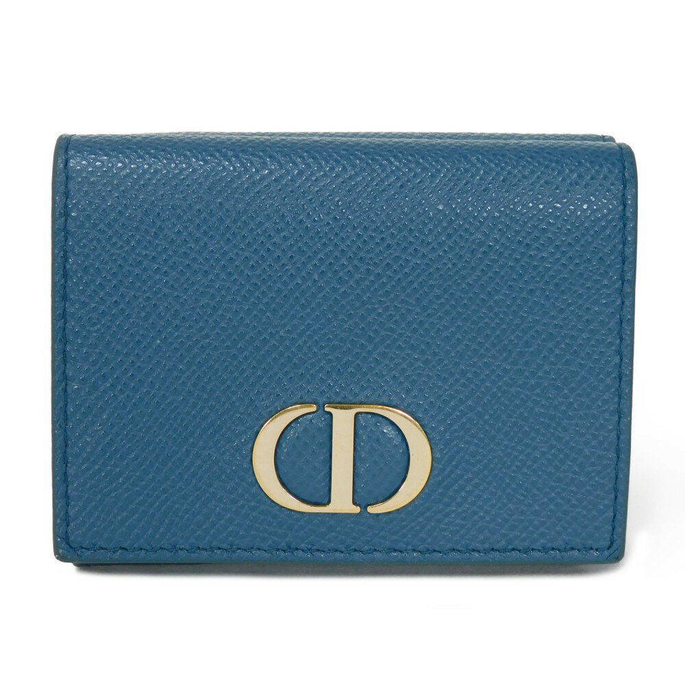 ディオール Dior 三つ折り財布 30 モンテーニュ コンパクト ウォレット グレインド カーフ CDロゴ スティールブルー S2084OBAE_M01Z メンズ レディースサイフ お札入れ エレガント 高級 上品 大人 ブランド【中古】