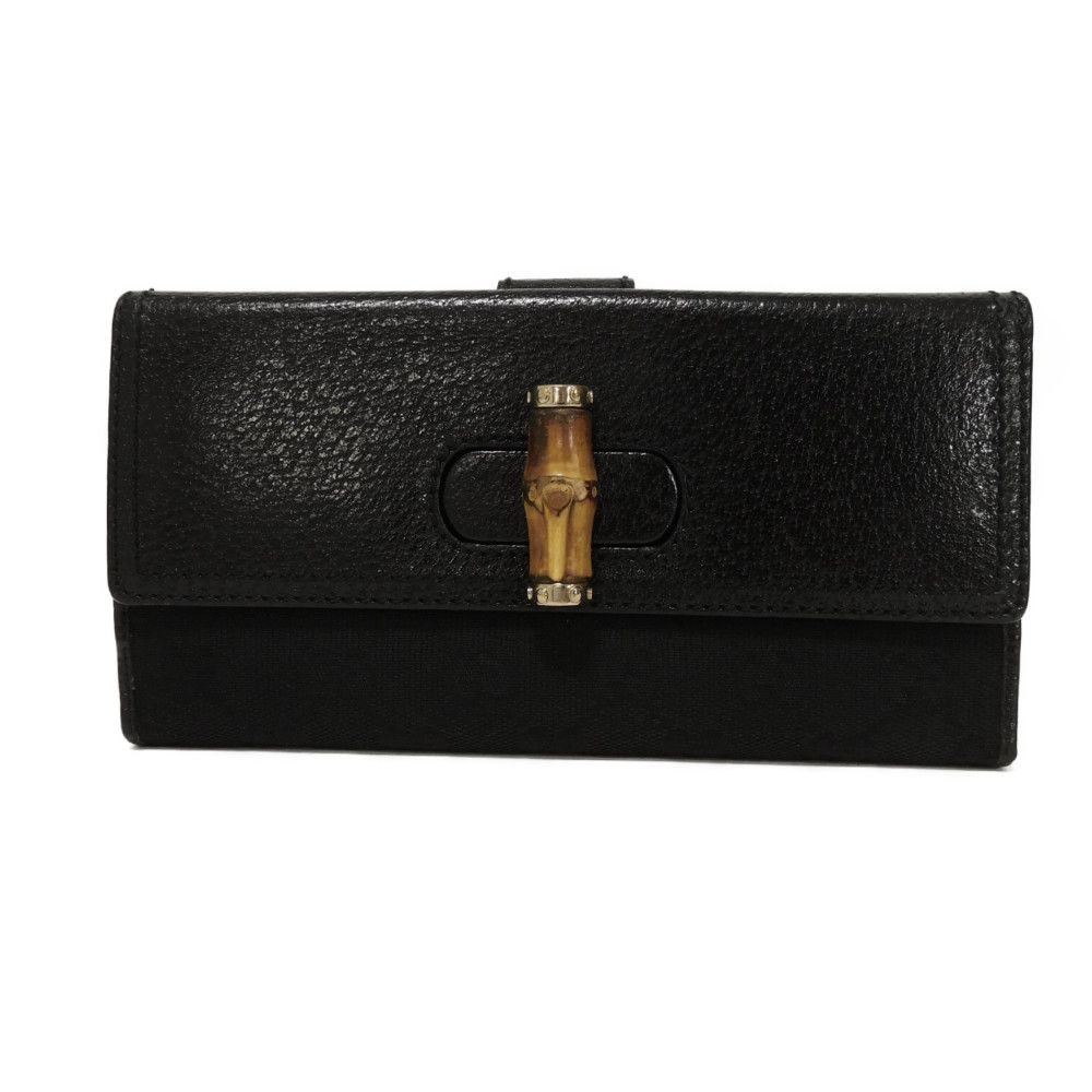 グッチ GUCCI 長財布 バンブー ターンロック コンチネンタルウォレット ロングフラップウォレット GGキャンバス ブラック 137374 メンズ レディース長サイフ サイフ お札入れ エレガント 高級 上品 大人 ブランド【中古】